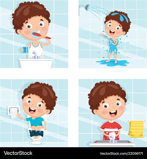 Kid Bathing Brushing Teeth Royalty Free Vector Image