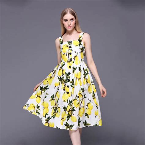 2018 Spring Summer Runway Brand Lemon Patterns Print Women Casual