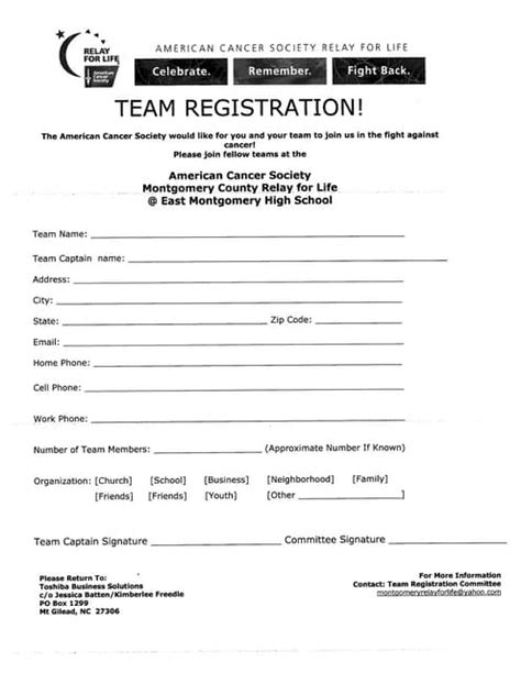 Team Registration Form Pdf