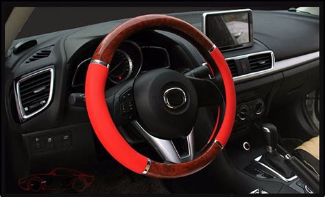 DERMAY 5style Car Wood Steering Wheel Cover Leather Covers Wooden