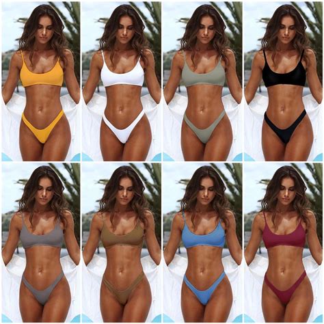 Buy Women Solid Push Up Padded Bra Beach Bikini Set Swimsuit At