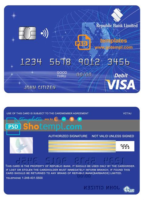 Barbados Republic Bank Visa Card Template In Psd Format Fully Editable