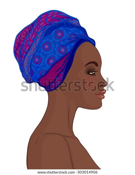 Portrait Beautiful African Woman Turban Profile Stock Vector Royalty