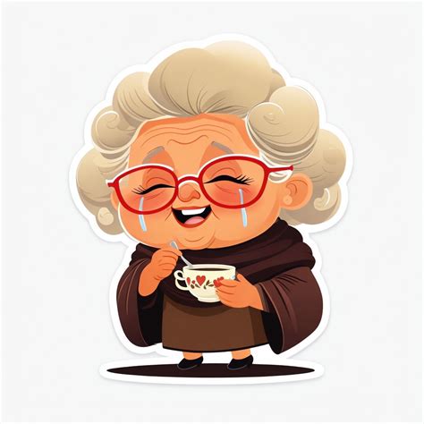 Joyful Elderly Woman With Heart Cup Cartoon Sticker Playground