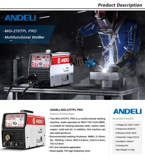 Andeli Mig 270tpl Pro Multi Function Inverter Welding Machine Migpulse