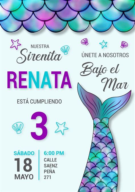 Sirenita Invitación En 2022 Invitaciones De Cumpleaños De Sirena