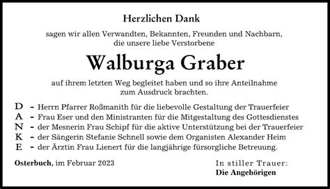 Traueranzeigen Von Walburga Graber Augsburger Allgemeine Zeitung