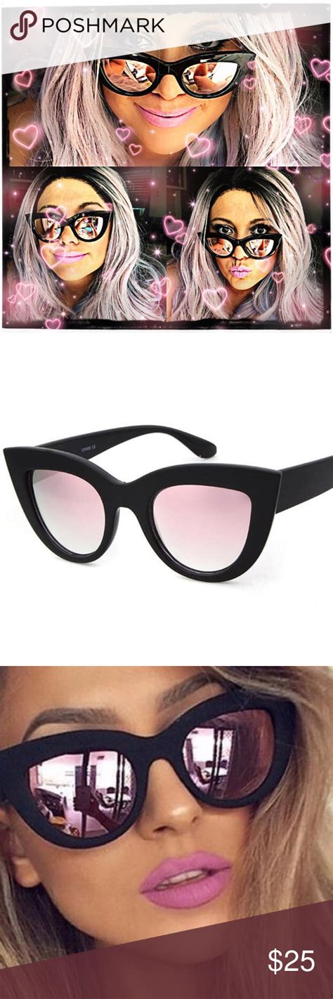 Oil Slick Pink Mirrored High Gloss Black Frame Cat Eye Sunglasses In