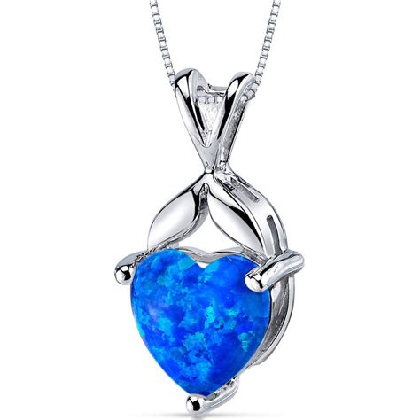 2 5 Ct Heart Shape Created Blue Opal Pendant Necklace In Sterling Silver 18