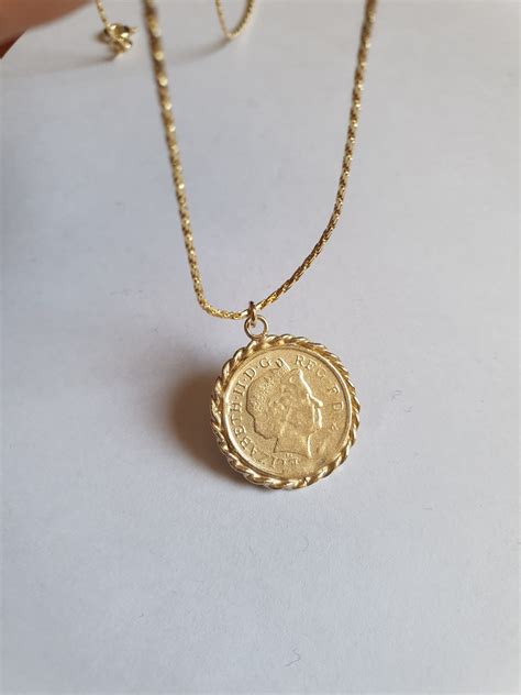 Solid Gold Coin Necklace, Gold Coin Pendant Necklace, Antique Necklace ...