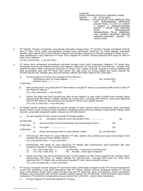 Lampiran Surat Edaran Direktur Jenderal Pajak Nomor Se 53pj2009 Pdf