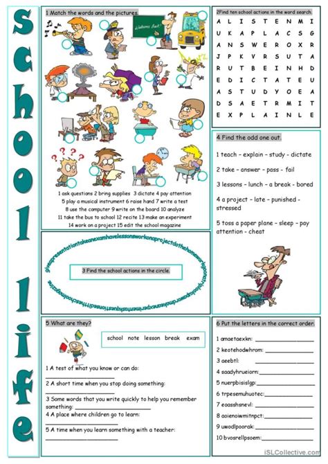 School Life Vocabulary Exercises Wor English Esl Worksheets Pdf And Doc