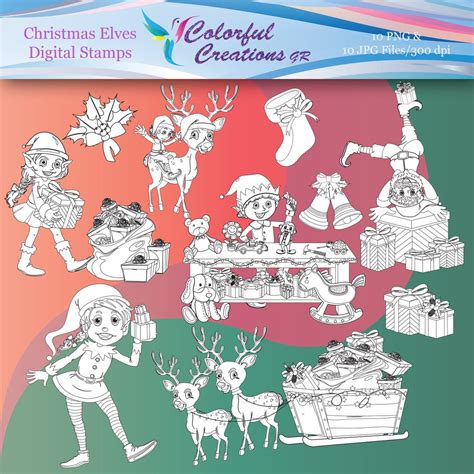 Digital Stamps Christmas Elves Stamp Elves Digital Images Etsy