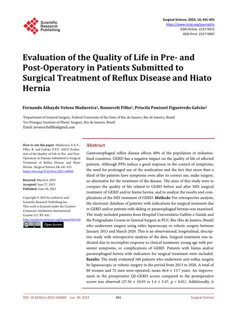 Pdf Evaluation Of The Quality Of Life In Pre And Post Operatory In