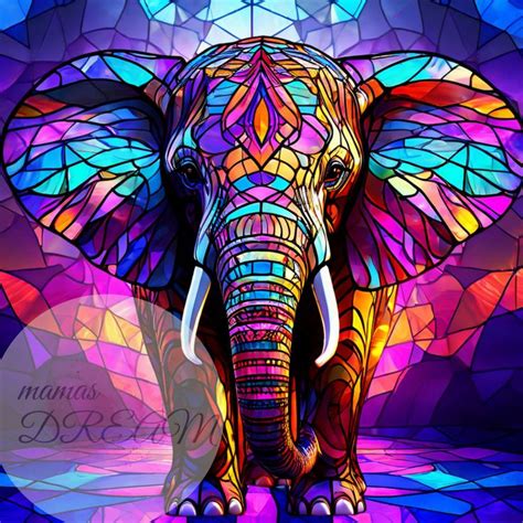 5 Stained Glass Elephant Bundle Stained Glass Decore Stained Glass Digital Paper Stained