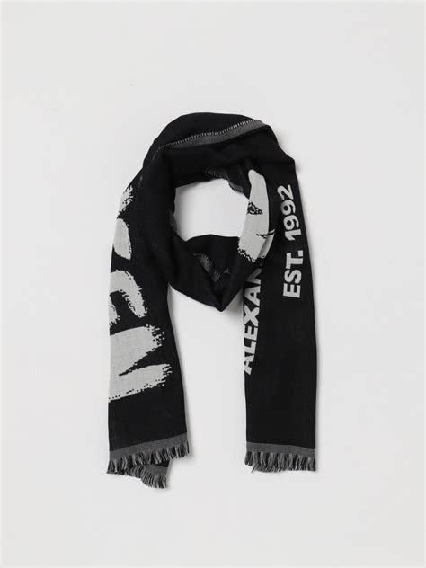 Alexander Mcqueen Outlet Scarf In Jacquard Wool Black Alexander