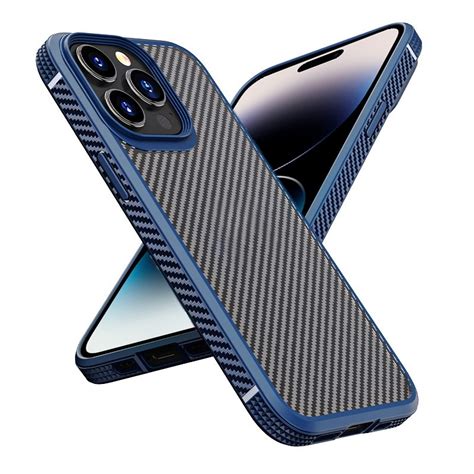 Ipaky Carbon Fiber Texture Shockproof Pc Tpu Protective Phone Case For Iphone 14 Pro Max Blue