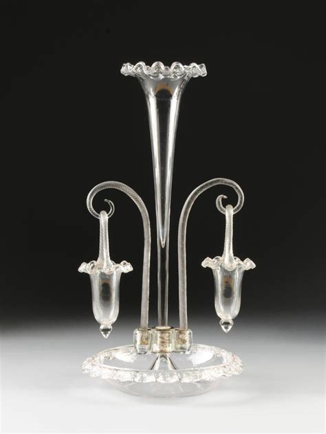 Lot A Victorian Clear Glass Epergne Late 19th Early 20th Century