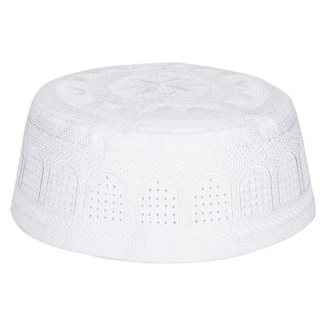 Muslim Hat Islamic Worship Prayer Pure White Pattern Embroidery Saudi ...