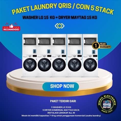 Jual PAKET LAUNDRY COIN QRIS 5 STACK MESIN CUCI LG 15 KG DRYER MAYTAG