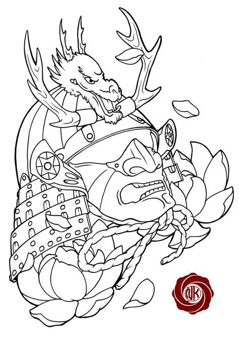 Samurai sketch tattoo with dragon by Punk01 on DeviantArt