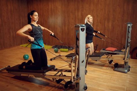 Two Women on Pilates Training in Gym, Flexibility Stock Photo - Image ...