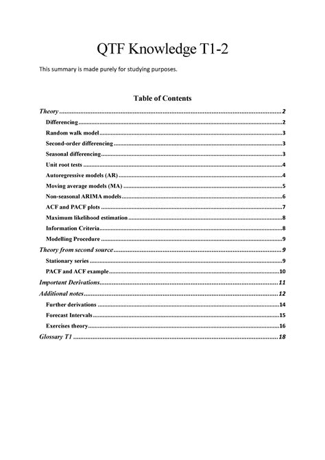 Qtf T1 T2 Exam Summary This Summary Is Made Purely For Studying