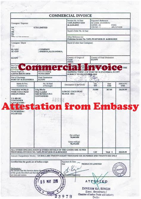 Commercial Invoice Attestation Italy Embassy Legalization