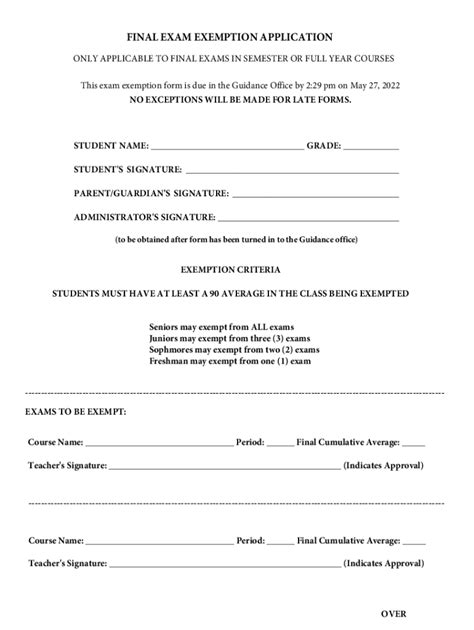 Fillable Online Exam Exemption Form Fax Email Print Pdffiller