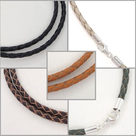 Sterling Silver Mm Braided Genuine Leather Cord Necklace Bracelet