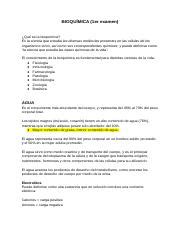 1er examen BIOQUÍMICA docx BIOQUÍMICA 1er examen Qué es la