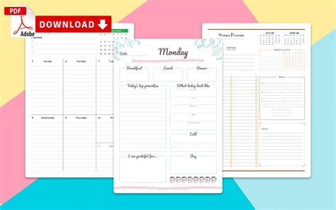 Colorful weekly calendar printable