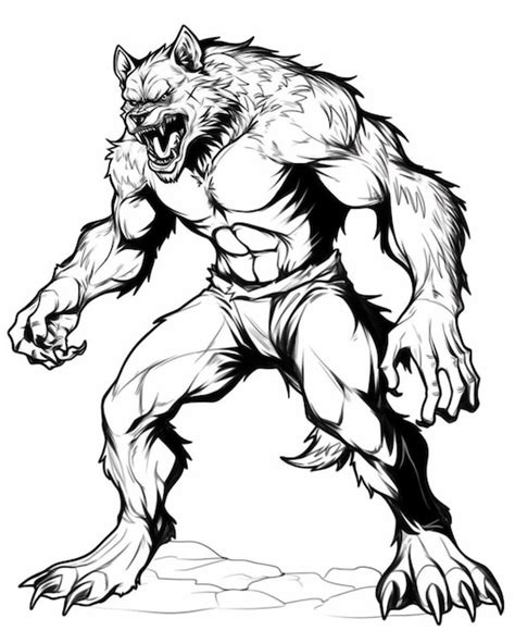 Premium Photo | A black and white drawing of a werewolf with claws generative ai