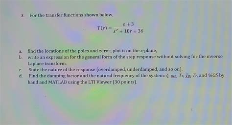 3 For The Transfer Functions Shown Below Chegg