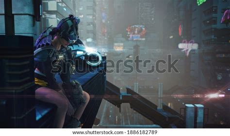 Cyberpunk Style Image Beautiful Brunette Warrior Stock Photo Shutterstock
