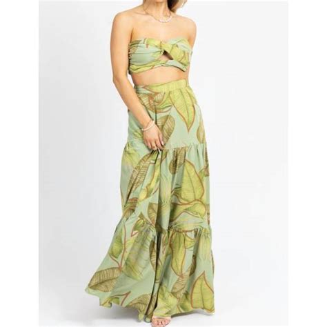 Luxxel Skirts New Luxxel Palm Tiered Maxi Skirt Set In Green Poshmark