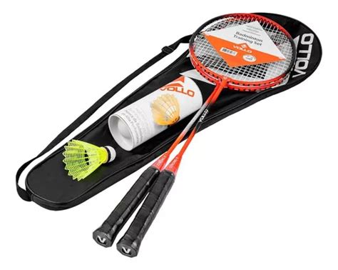 Kit De Badminton Vollo 2 Raquete 3 Petecas Laranja Vb002