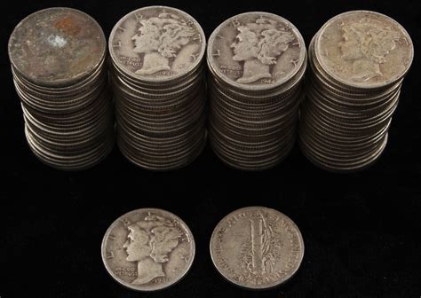 Lot Of 100 Mercury Silver Dimes Pristine Auction