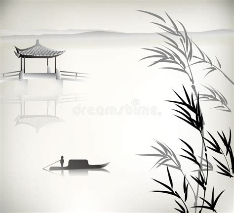 Ink Painted Bamboo Stock Vector Illustration Of Landscape