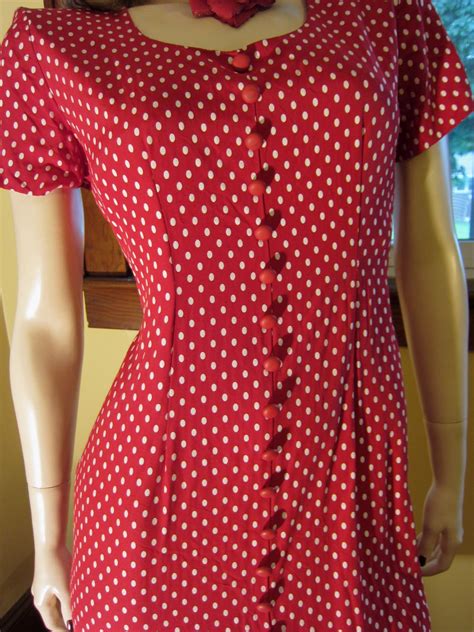 Sexy 80s Retro Red Polka Dot Pinup Buttondown Pencil Dress Sz 7 8