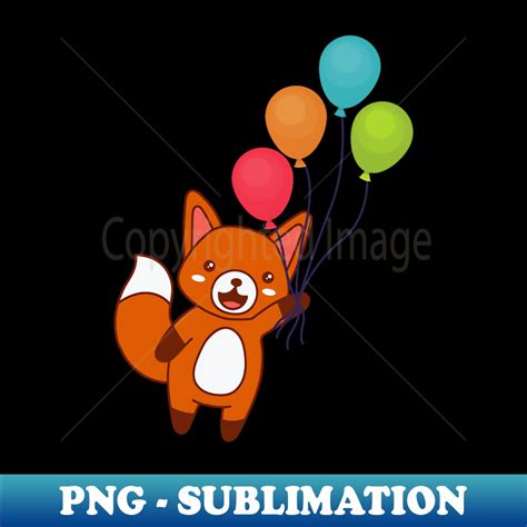 Cute Foxy Flying With Balloons Png Transparent Sublimation Inspire