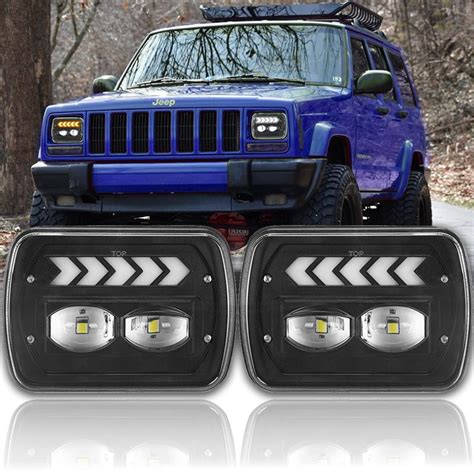 Sequential Turn Singal With DRL 57 LED Headlight For 1984 2001 Jeep