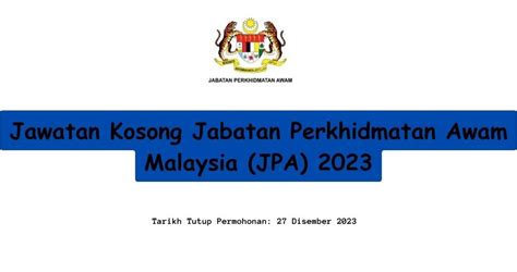 Jawatan Kosong Jabatan Perkhidmatan Awam Malaysia JPA BANTUAN RAKYAT