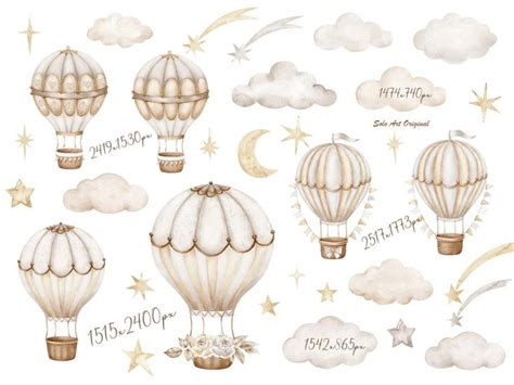 Teddy Bear Neutral Gender Hot Air Balloons Baby Shower Baby Bunny Kite Clouds Brown Floral