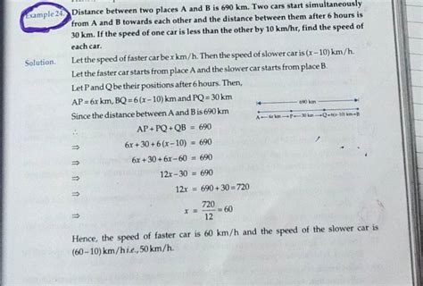 Example 24 Distance Between Two Places A And B Is 690 Km Two Cars Start