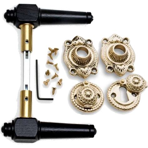 Wooden Door Handle Interior Antique Brass And Black Wood 205242