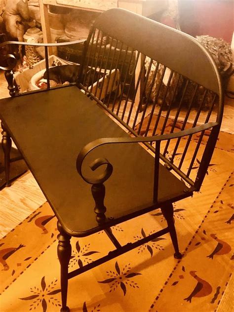 Black Farmhouse Outdoor Metal Bench With Spindle Legs And Curved