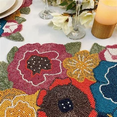 Enliven Multicolor Handmade Beaded Table Placemat Size 13 X 36 Inch