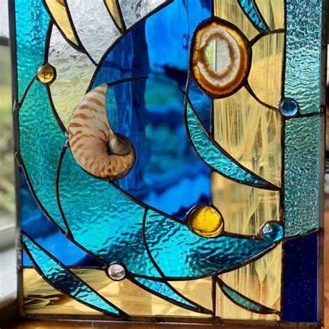 Stained Glass Nautilus Sea Shell Nuggets Suncatcher Ocean Etsy