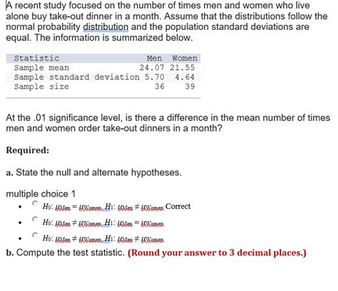 Solved A Recent Study Focused On The Number Of Times Men And Chegg